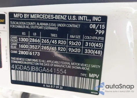 2016 Mercedes-Benz Gle 350 z USA, uszkodzony, nr VIN 4JGDA5JB8GA641554